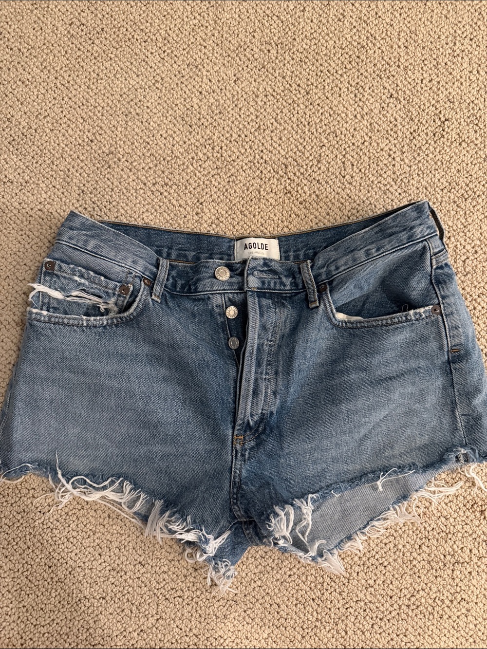 Agolde Parker Light Blue Distressed Cutoff Denim Shorts